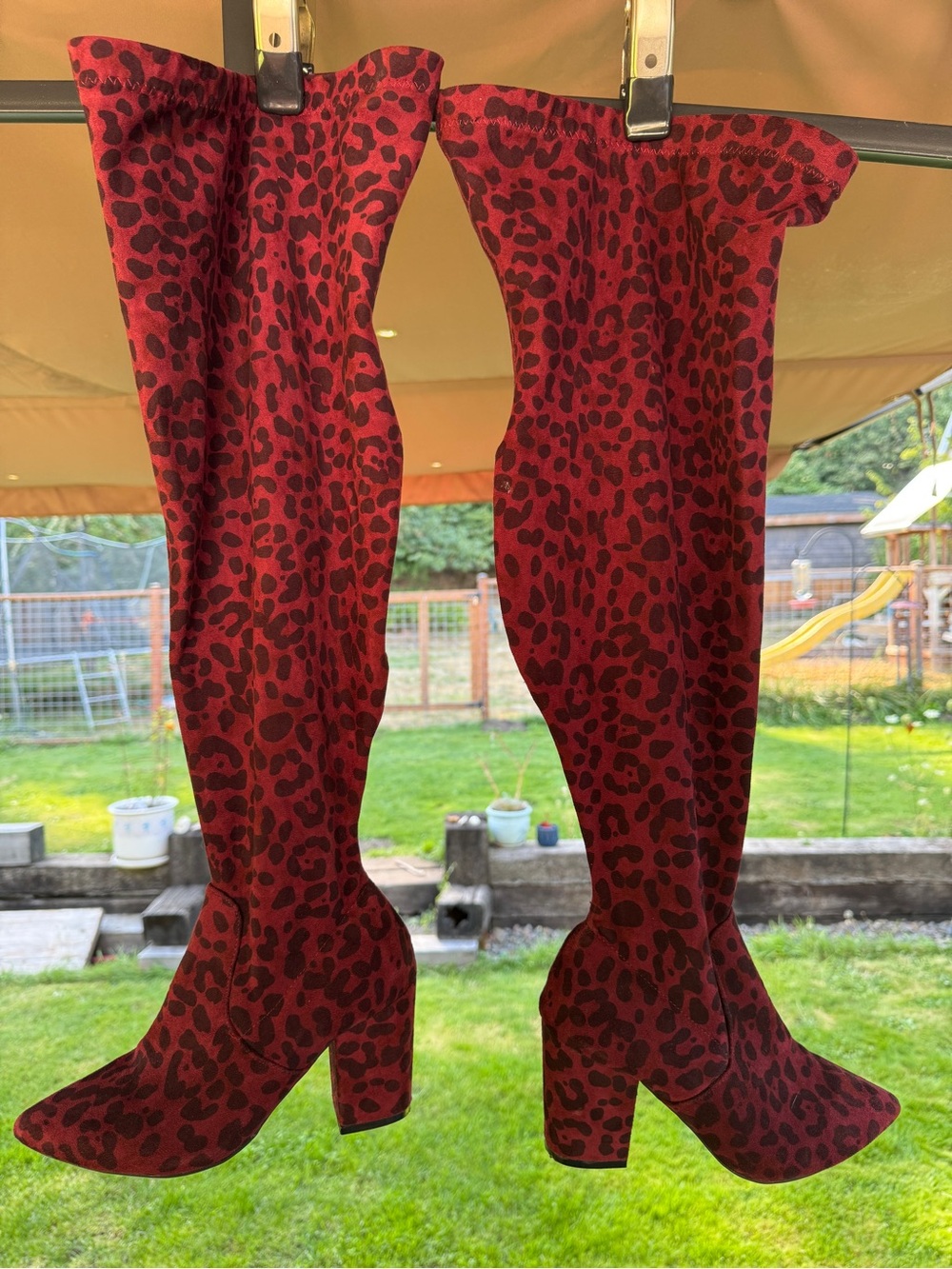 Torrid Red and Black Leopard Over-the-Knee Block Heel Boots